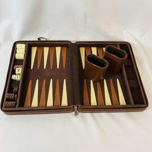 Vintage Leather Backgammon Travel Game (Zipping Case and Carrying Handle)